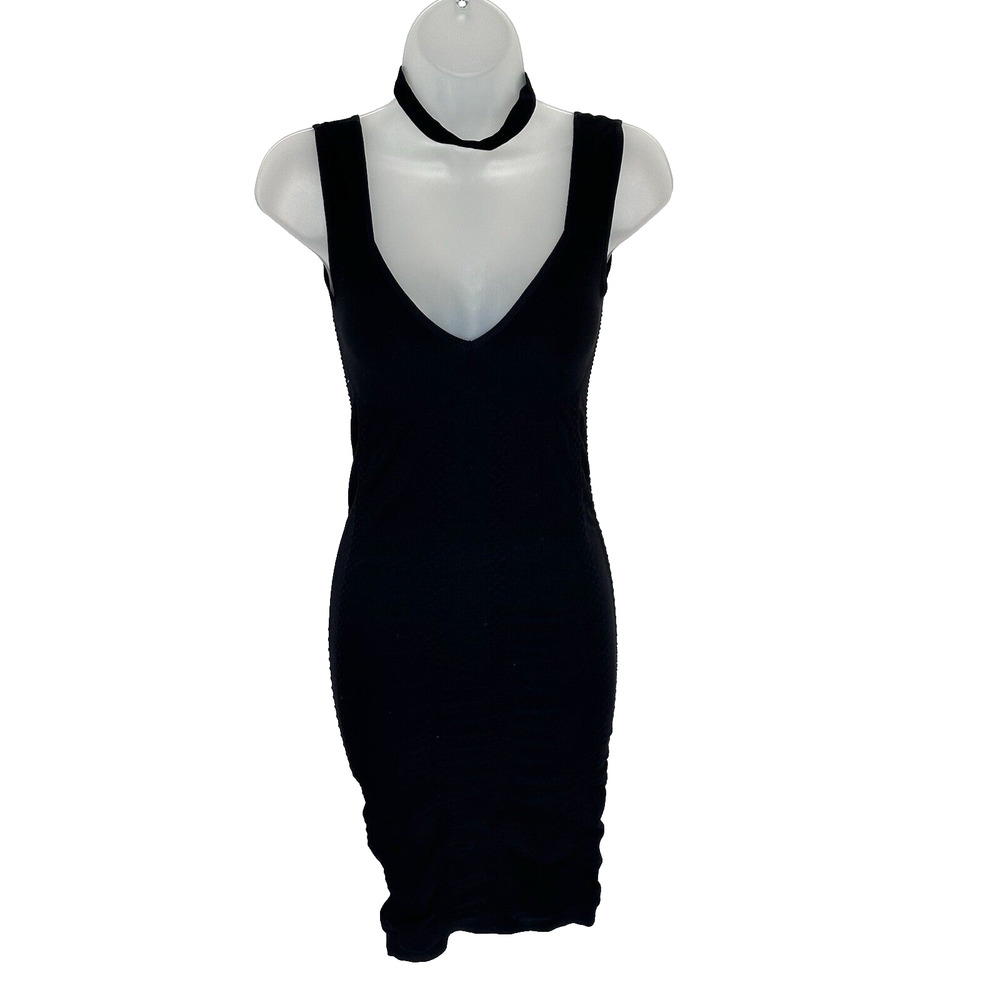 NWOT Intimately Free People Bodycon Dress Ruche Necktie Black Size XS/S